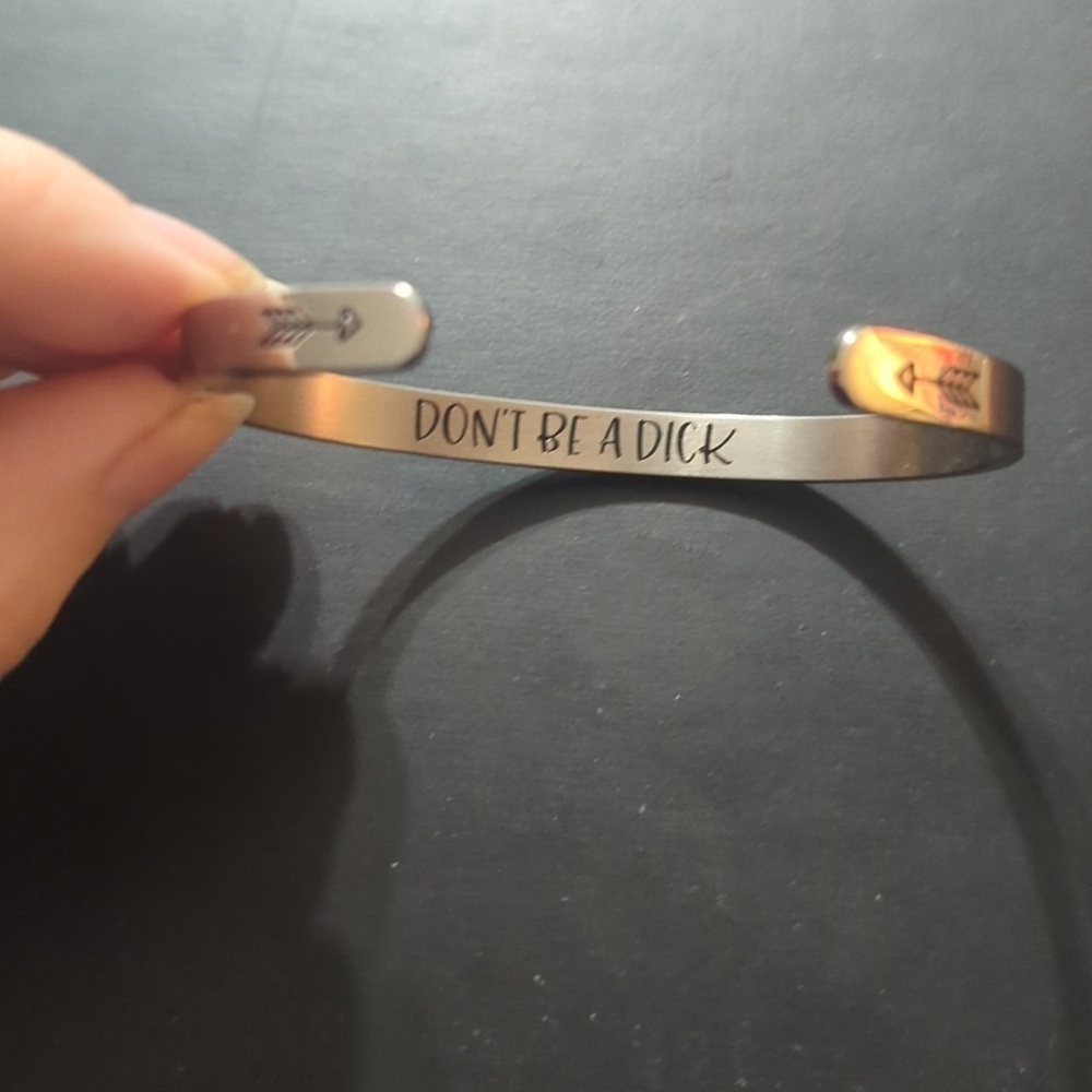 Silver Tone Don't Be A Dick Engraved Arrow Statement Cuff Bracelet